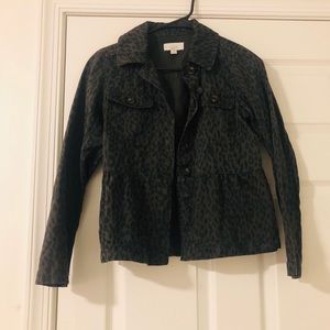Loft Olive Leopard Print Peplum Jacket